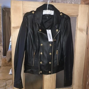 Karen Millen leather biker/military jacket bnwt size 16 - Picture 1 of 16