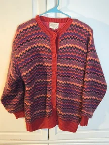 VINTAGE 1995 Susan Bristol Cardigan Sweater Womens Med. shades of red Hand Knit - Picture 1 of 2