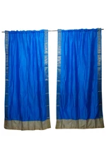 84" Pair Sari Curtain Drape Blue Window Treatment Boho Home Decor 84x44