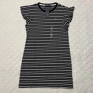  Tommy Hilfiger Black White Gray Striped T-Shirt Dress Size Medium MSRP $59.50 - Picture 1 of 9
