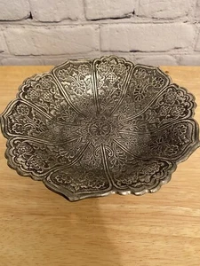 Ornate Solid Floral Dish Bowl 8” silver coloured.India - Picture 1 of 4