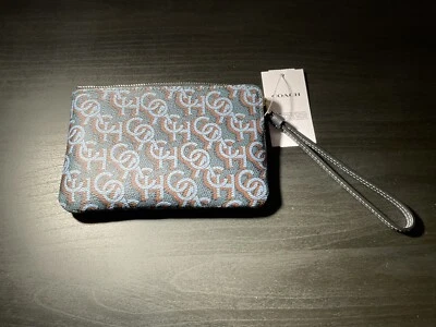 NWT Coach Corner Zip Wristlet With Monogram Print -Navy - Image 1 of 4