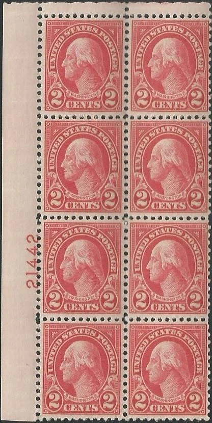 Plate Block of 8 stamps - Scott 634 - 2 cent - Washington - 1926 - MNH - Image 1 of 1