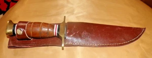 Vintage Old Hunting Large Pakistan Stainless blade Leather Sheath wooden handle - Picture 1 of 7