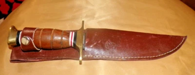 Bainha de couro vintage antiga caça grande Paquistão lâmina de aço inoxidável cabo de madeira - Imagem 1 de 4
