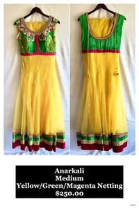 Medium, Women's Indian Dress, Anarkali, Yellow/Green/Magenta - Picture 1 of 1