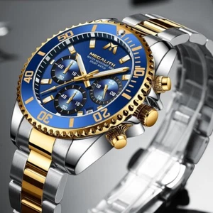Mens Watches Luxury Classic Stainless Steel Waterproof Chronograph Anal - Picture 1 of 8