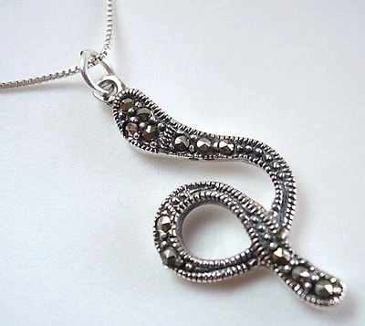Marcasite Serpent Pendant 925 Sterling Silver Corona Sun Jewelry snake - Image 1 of 3