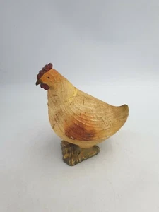 Yellow Orange Chicken Hen Decorative Figurine Ornament Resin Wood Textured Effec - Picture 1 of 12
