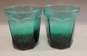 2 TEAL CRISA MULTISIDED LOWBALL DRINKING TUMBLERS 4 INCHES HOLDS 12 OZS - Picture 1 of 4
