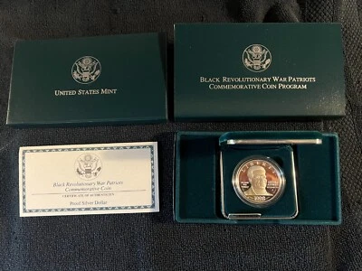 1998 S  Black Revolutionary War Patriots Crispus Attucks Proof Silver Dollar COA - Image 1 of 4