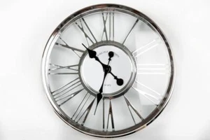 45CM SILVER PLASTIC CUT OUT WALL CLOCK ROMAN NUMBERS HOME OFFICE DECORATION - Picture 1 of 1