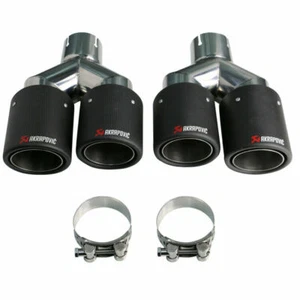 Pair ID:2.5" 63mm OD:3.5" 89mm Carbon Fiber Exhaust Tips Dual Pipe Y-Style AK - Picture 1 of 6