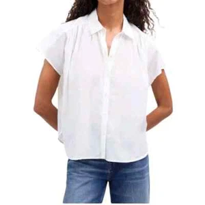 Camisa Madewell Talla XS Blanca Mezcla de Algodón Abotonada Gran Tamaño Manga Corta - Imagen 1 de 13