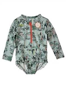 Baby Girls 1 Piece Swimsuit 1/2 Zip Long Sleeve Green Carter’s Size 12 Month NWT - Picture 1 of 15