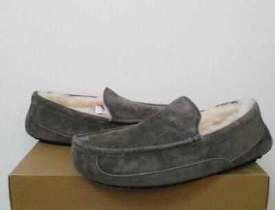 UGG Australia Men's ASCOT Slippers Shoes 12US CHARCOAL Grey Suede NWB $115 MSRP - Image 1 of 4