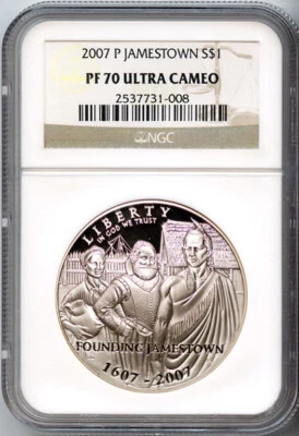 2007 P $1 Silver Jamestown Dollar PF70UCAM NGC # 2537731-008 + Bonus - Image 1 of 4