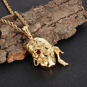 Cursed Skull Pendant – Gold Bandana, Eye Patch & Red Evil Eye - Picture 1 of 2