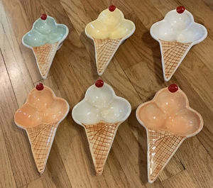 WILLIAMS SONOMA Ice Cream Cone Waffle Dessert stackable Plate Dish set of 6 - Picture 1 of 12