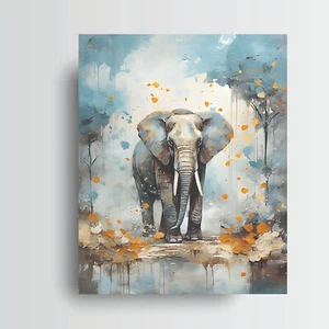 16x20 Blue and Gray Elephant Canvas Print Wall Art - Picture 1 of 8