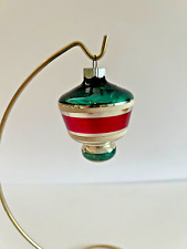 Shiny Brite Vintage Green Red Silver Striped Tornado Lantern Christmas Ornament