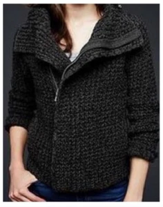 Gap anthrazitgrauer Pullover Motorradjacke Grobstrick Trichterausschnitt durchgehender Reißverschluss Gr. M - Bild 1 von 7