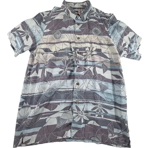 Quiksilver Hawaiian Shirt Mens Large Blue Floral Stripe - Picture 1 of 5