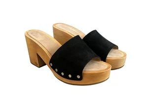 Veronica Beard Hannalee Clog Sandals Black Suede Size 9 Platform Slip-On Heels - Picture 1 of 14