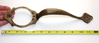 Antique 12" Arts & Crafts Solid Brass Door Pull w Cylinder Deadbolt Lock Insert - Image 1 of 3