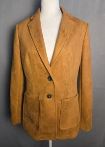 Tahari Blazer Faux Leather Suede Tawny 2-Button Fitted Lined Classic Size 8 - Picture 1 of 11