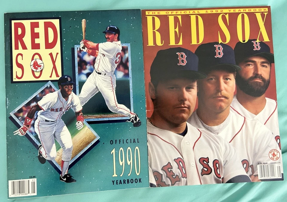 1990 1992 BOSTON RED SOX Official Yearbook Lot Set 2 ROGER CLEMENS Ellis BURKS  - Image 1 of 1