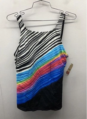 Tankini de natación a rayas con cebra arco iris múltiple Echo Design para mujer talla 12 nuevo con etiquetas Foto 1 de 4