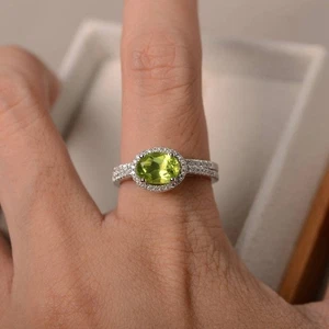 925 Sterling Silver Green Peridot Women Minimal Stack Ring US Duty Free - Picture 1 of 5