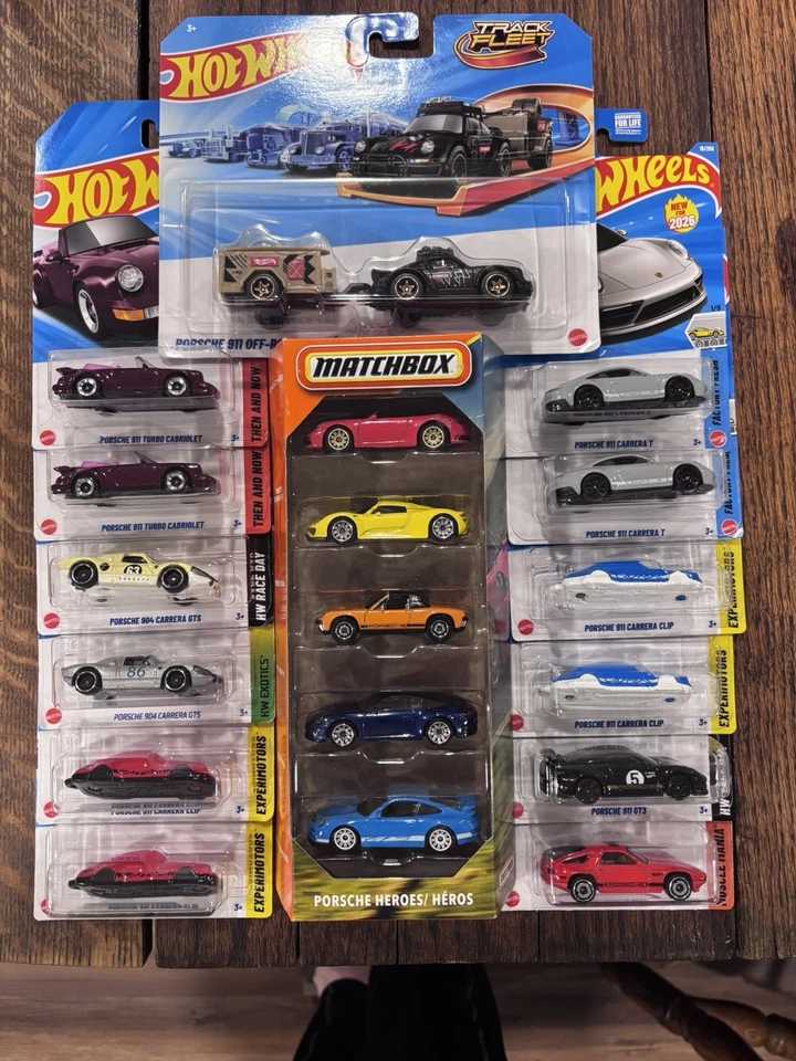 ЛОТ ТОВАРОВ HOT WHEELS PPORSCHE — 5 УПАКОВОК, ЗАЖИМЫ, НОВЫЕ 2025-Е, САФАРИ И ПРИЦЕП. - Изображение 1 из 4