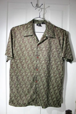 Vintage Guess Jeans Button Shirt SMALL Brown Green Geometric AOP - Image 1 of 4