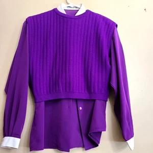 JAEGER WOMENS SHIRT & SWEATER COMBO WOOL SIZE 34 PURPLE BUTTONS - Picture 1 of 4
