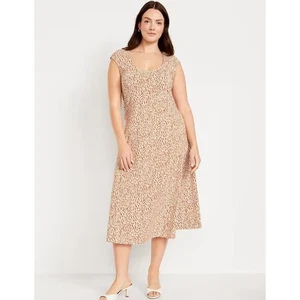 Neu mit Etikett Old Navy Umstandskleid Fit and Flare Midi Baumwolle Boho Gepard Gr. L  - Bild 1 von 8