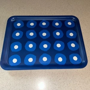 IKEA " BLUE & WHITE CIRCLES " 11" X 15" PILLERSTARR PLASTIC SERVING TRAY - Picture 1 of 5