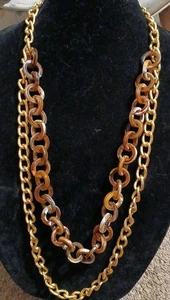 Collar De Colección Yochi NY Tono Dorado Ámbar Lucita Cadena Grueso Capas Multi Hilo - Imagen 1 de 10