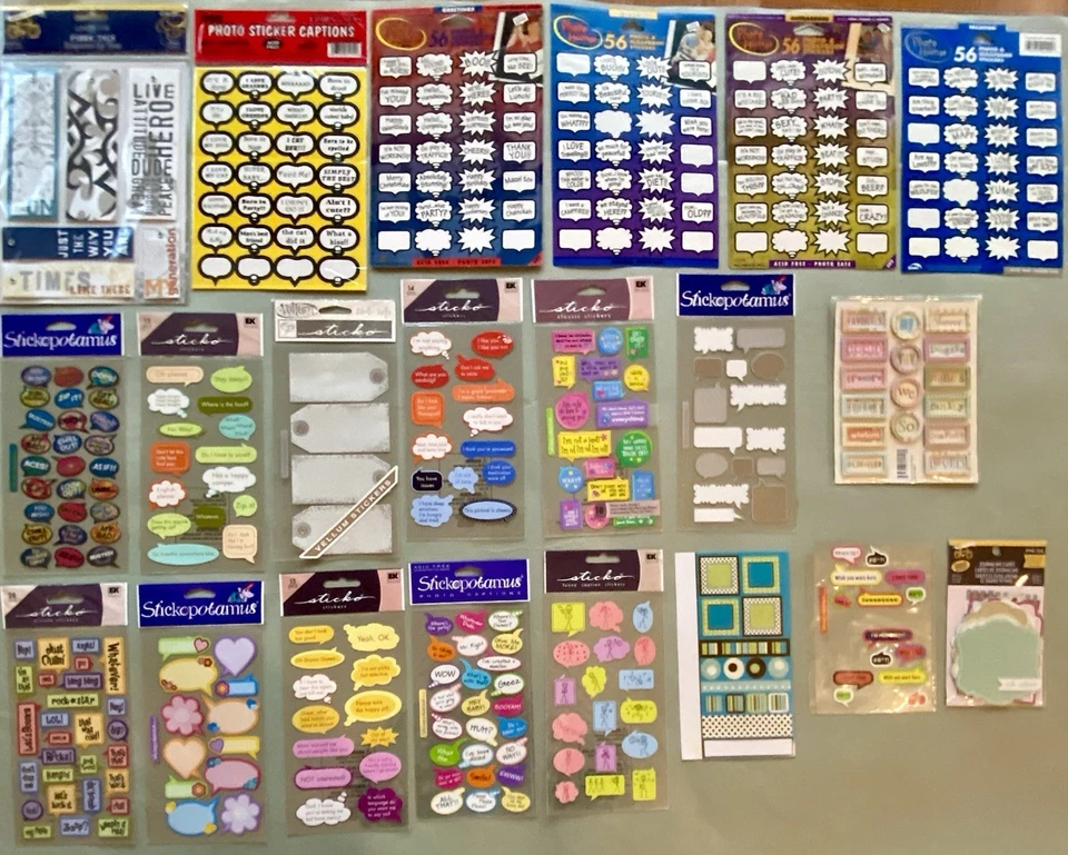 Lot of Various Caption Stickers! 22+ Sheets Stickopotamus, Little Yellow Bicycle Foto 1 de 4