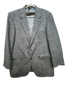 Bill Blass Mens Coat Jacket Size 44L Gray Herringbone Double Button Formal - Picture 1 of 14