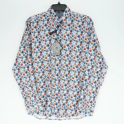 Camisa Visconti Negra Para Hombre Manga Larga M Blanca Azul Rojo Marrón Hoja de Palma Nueva con Etiquetas $125 Foto 1 de 4