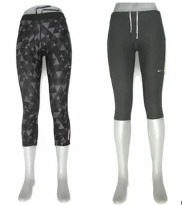 2 Pairs Nike Skinny Running Workout Tights Womens Sz S Crop Leggings Black Gray  - Picture 1 of 12