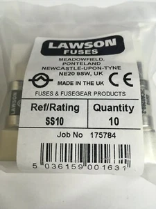 LAWSON Fuse SS10 10A BS88 240V Cartridge Fuse Link JPSF822 - Picture 1 of 4