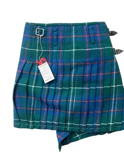 VTG Highland Wear Roberts Kilt Skirt Childrens Youth Blue Green Tarten McIntrye - Picture 1 of 5