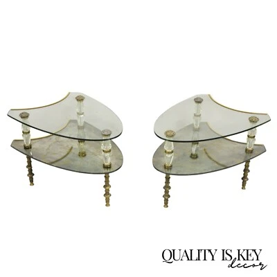 Mesas auxiliares de vidrio Églomisé italianas vintage Hollywood Regency de dos niveles - un par Foto 1 de 4