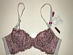 NWT The Little Bra Company Bra 30A Gray & Burgundy Red Push Up Wire M002-Hilary - Picture 1 of 8