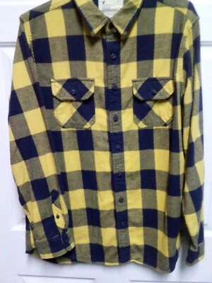 NEW Men AMERICAN EAGLE XXL AE FLANNEL GOLD and Navy Checks Button UP Long Sleeve — 第 1/4 张图片
