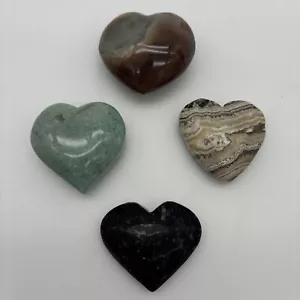 Wholesale Crystal/Gemstone Hearts Lot Of 4 Hearts, Hand-Carved, Polished Hearts - Picture 1 of 13