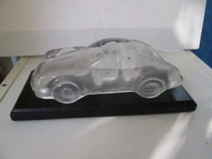 PORSCHE 911 Coupe Clear Crystal Glass Model Car With Wooden Base Vintage - Picture 1 of 5